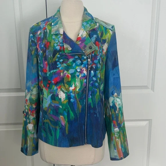 CLAIRE DESJARDINS size L Wearable Art Knit Moto Jacket - Picture 2 of 6
